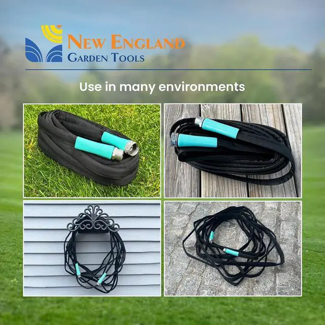 Alt view image 6 of 7 - Flat Garden Hose (50 foot x 5/8 inch) Lightweight, Durable Fiber Jacket, Flexible & Kink Free, Non-Expandable Water Hose, Easy Handling in All-Weather Conditions, 700009 by New England Garden Tools