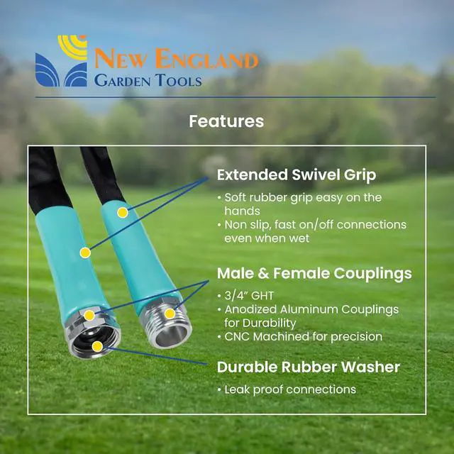 Alt view image 4 of 7 - Flat Garden Hose (50 foot x 5/8 inch) Lightweight, Durable Fiber Jacket, Flexible & Kink Free, Non-Expandable Water Hose, Easy Handling in All-Weather Conditions, 700009 by New England Garden Tools