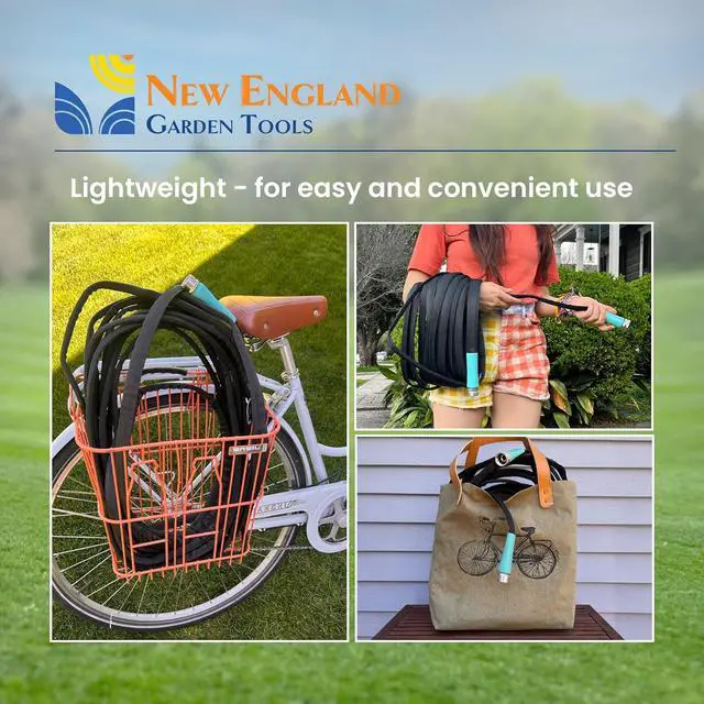 Alt view image 5 of 7 - Flat Garden Hose (50 foot x 5/8 inch) Lightweight, Durable Fiber Jacket, Flexible & Kink Free, Non-Expandable Water Hose, Easy Handling in All-Weather Conditions, 700009 by New England Garden Tools