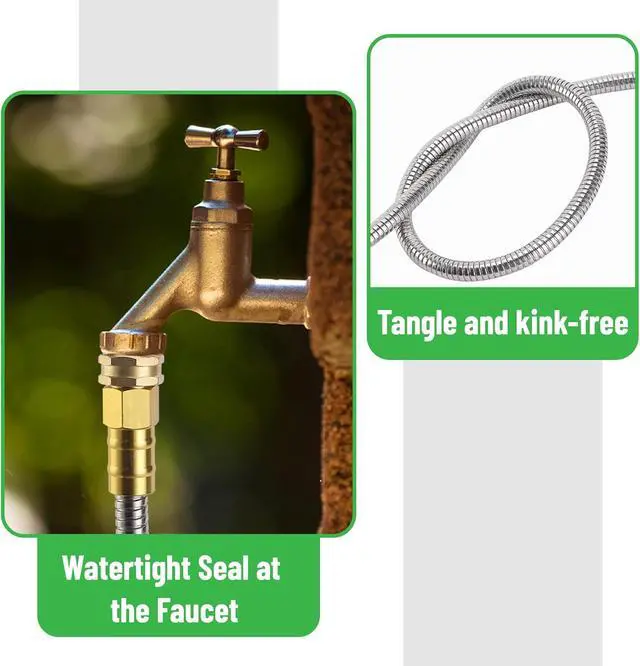 Alt view image 5 of 7 - - Stainless Steel Metal Hose with 4 Function Brass Nozzle, 75 ft, No Kink, Metal Garden Hose
