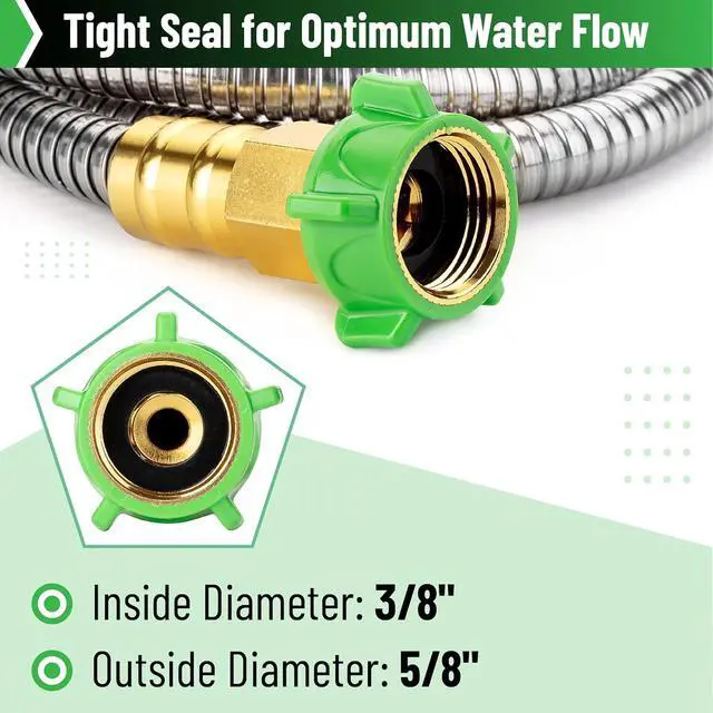 Alt view image 3 of 7 - - Stainless Steel Metal Hose with 4 Function Brass Nozzle, 75 ft, No Kink, Metal Garden Hose