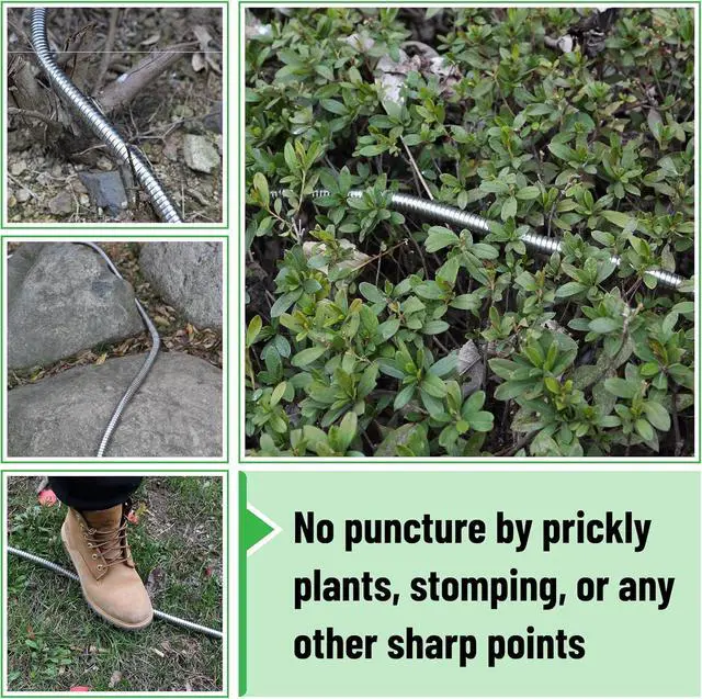 Alt view image 6 of 7 - - Stainless Steel Metal Hose with 4 Function Brass Nozzle, 75 ft, No Kink, Metal Garden Hose
