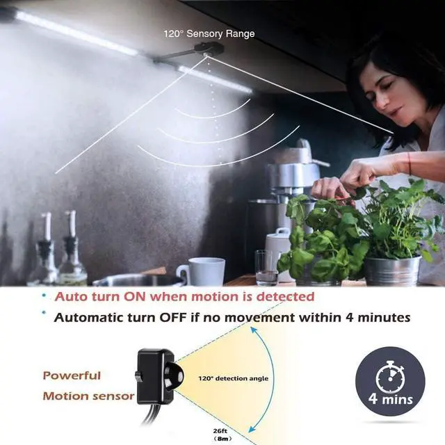 Alt view image 2 of 7 - Gun Safe Lights, Motion Sensor LED Light Kit, 6 Linkable Bars | for Locker Cabinet Closet Display Case, Plug-In Under Shelf Lighting, 6000K White, Auto On Off, Manual Mode, UL Adapter