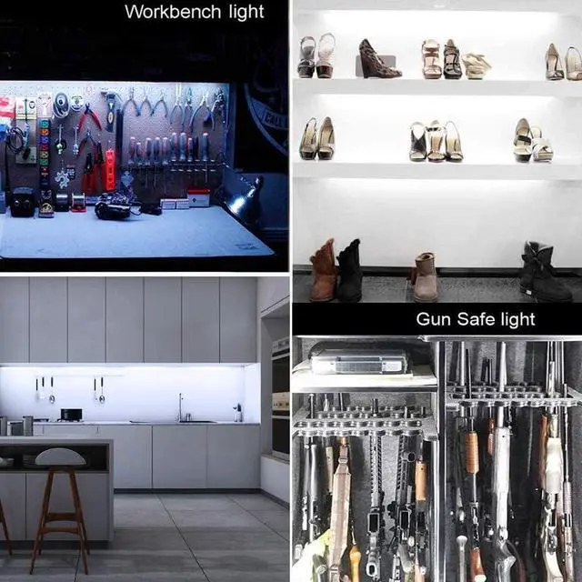 Alt view image 6 of 7 - Gun Safe Lights, Motion Sensor LED Light Kit, 6 Linkable Bars | for Locker Cabinet Closet Display Case, Plug-In Under Shelf Lighting, 6000K White, Auto On Off, Manual Mode, UL Adapter