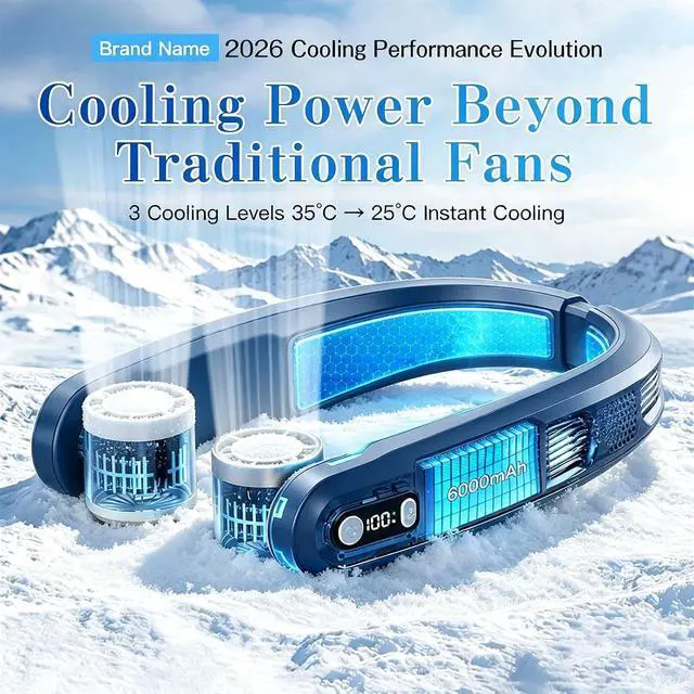 Alt view image 4 of 7 - Wearable Neck Cooler, 270° Independent Adjustable Neck Air Conditioner Fan,2 Latest Cooler Plates,Quiet,Lightweight Neck Fans, 6000mAh Rechargeable Fan (Blue)