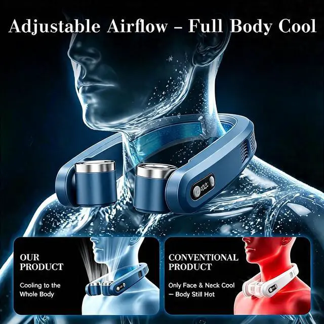 Alt view image 3 of 7 - Wearable Neck Cooler, 270° Independent Adjustable Neck Air Conditioner Fan,2 Latest Cooler Plates,Quiet,Lightweight Neck Fans, 6000mAh Rechargeable Fan (Blue)
