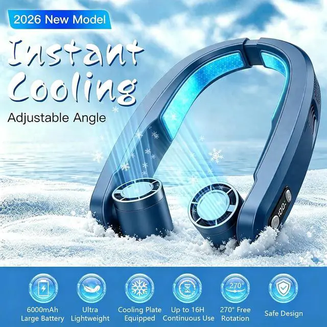 Alt view image 6 of 7 - Wearable Neck Cooler, 270° Independent Adjustable Neck Air Conditioner Fan,2 Latest Cooler Plates,Quiet,Lightweight Neck Fans, 6000mAh Rechargeable Fan (Blue)
