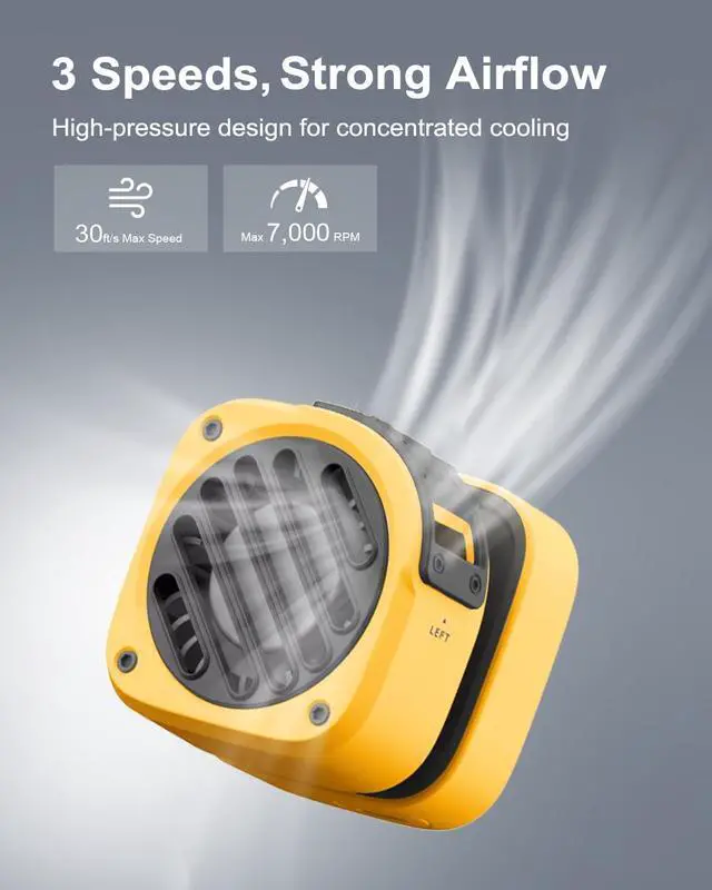Alt view image 3 of 7 - Neck Fan with LED Light, Pocket Sized Personalized Fan with 3 Speeds, 7hrs Battery Life, USB-C Rechargeable, Portable Personal Cooling Device, Wearable Fan for Beach, Travel, Outdoor Adventure