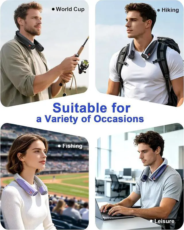 Alt view image 7 of 7 - Portable Neck Fan, Max 20H, Rechargeable Personal Fan with 6000mAh Battery, 360° Cooling, 6 Speeds Hands-Free Wearable Fan, Gifts for Men, Women, Travel, World Cup, Outdoor