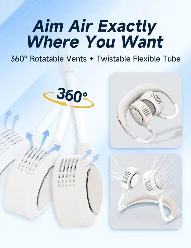 Alt view image 3 of 7 - Neck Fan, Portable Flexible Neck Fan That Blows Cool Air | Flexible Band, Lightweight Rechargeable; Hands-free Wearable 5 Speeds Fan for Travel, Outdoor, Commute, Hot Flashes