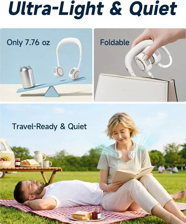 Alt view image 5 of 7 - Neck Fan, Portable Flexible Neck Fan That Blows Cool Air | Flexible Band, Lightweight Rechargeable; Hands-free Wearable 5 Speeds Fan for Travel, Outdoor, Commute, Hot Flashes