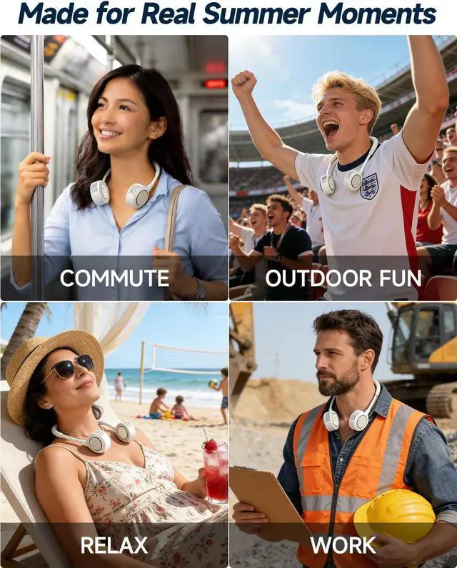 Alt view image 6 of 7 - Neck Fan, Portable Flexible Neck Fan That Blows Cool Air | Flexible Band, Lightweight Rechargeable; Hands-free Wearable 5 Speeds Fan for Travel, Outdoor, Commute, Hot Flashes