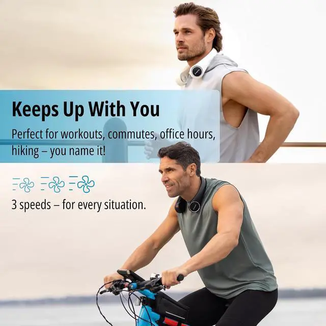 Alt view image 6 of 7 - Portable Neck Fan Hands Free Quiet 20dB Cooling Neck Fan, 17-Hour 4000mAh Battery, 3 Speeds, Wearable Fan for Neck Fans that Blow Cold Air, Personal Fans Portable Rechargeable (White)