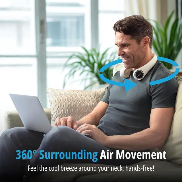 Alt view image 4 of 7 - Portable Neck Fan Hands Free Quiet 20dB Cooling Neck Fan, 17-Hour 4000mAh Battery, 3 Speeds, Wearable Fan for Neck Fans that Blow Cold Air, Personal Fans Portable Rechargeable (White)