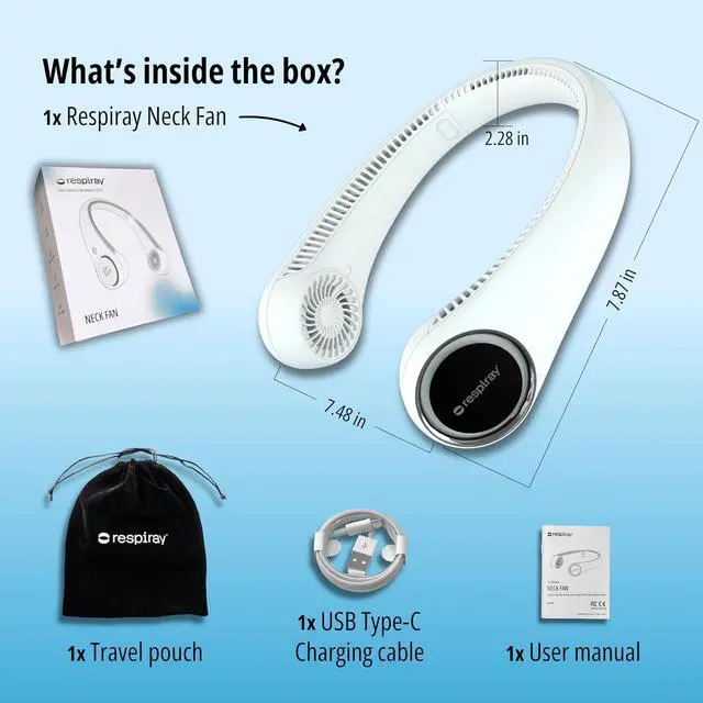 Alt view image 7 of 7 - Portable Neck Fan Hands Free Quiet 20dB Cooling Neck Fan, 17-Hour 4000mAh Battery, 3 Speeds, Wearable Fan for Neck Fans that Blow Cold Air, Personal Fans Portable Rechargeable (White)
