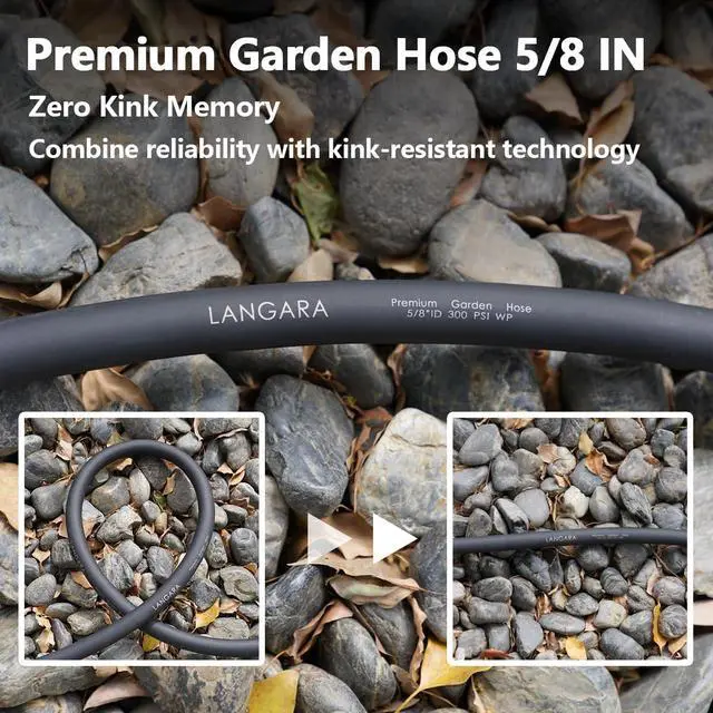 Alt view image 4 of 7 - Heavy Duty Premium Garden Hose 50ft x 5/8", 300PSI Working, 1000PSI Burst, Hybrid Rubber Water Hose with Transparent Swivel Handle - Hot/Cold Water - Five Layered Braiding with Brass fittings (Black)