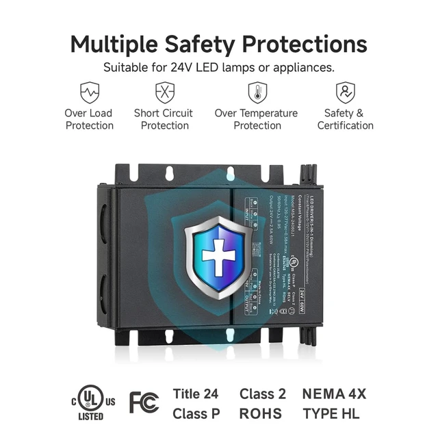 Alt view image 2 of 7 - UL-Listed Class P Power Supply 60W 24VDC Dimmable LED Driver