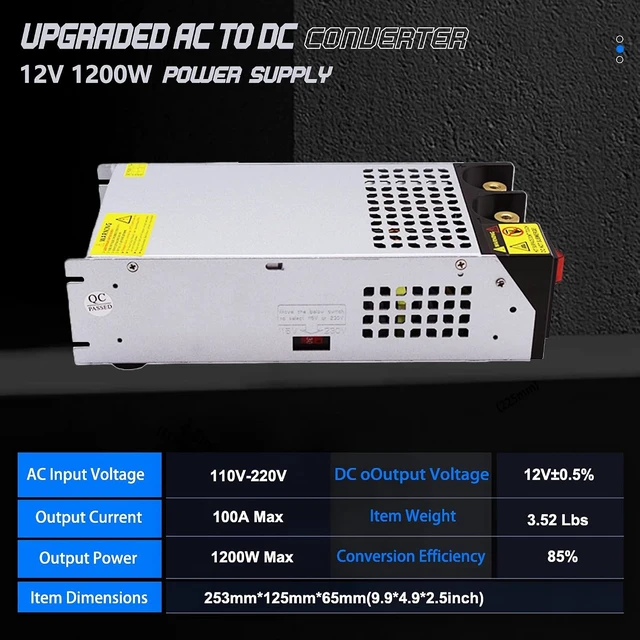 Alt view image 2 of 7 - 110V-120V AC to 12V DC Converter 100A 1200W Power Supply