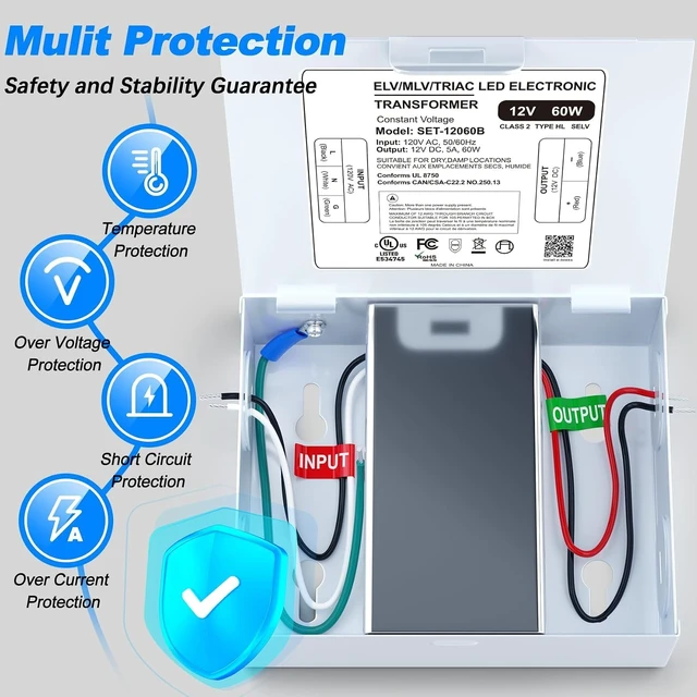 Alt view image 4 of 7 - 60W 12V Dimmable LED Driver with Removable Junction Box UL Listed Triac/ELV/MLV Transformer for LED & Halogen Lighting, Lutron & Leviton Dimmer Compatible, Indoor/Outdoor Use