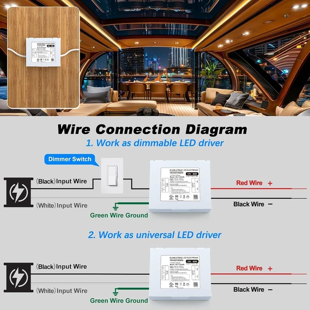 Alt view image 6 of 7 - 60W 12V Dimmable LED Driver with Removable Junction Box UL Listed Triac/ELV/MLV Transformer for LED & Halogen Lighting, Lutron & Leviton Dimmer Compatible, Indoor/Outdoor Use