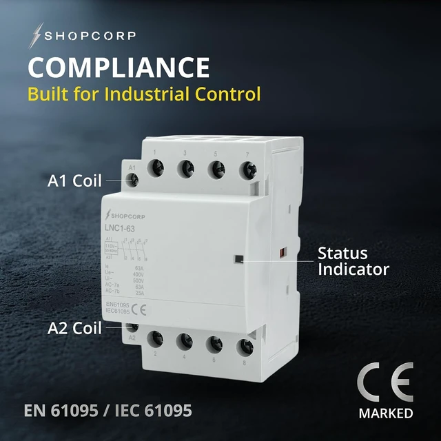 Alt view image 4 of 7 - 63A 4-Pole AC Contactor, 120V Coil, Normally Open, DIN Rail Mount