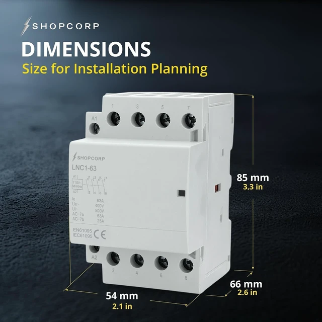 Alt view image 5 of 7 - 63A 4-Pole AC Contactor, 120V Coil, Normally Open, DIN Rail Mount