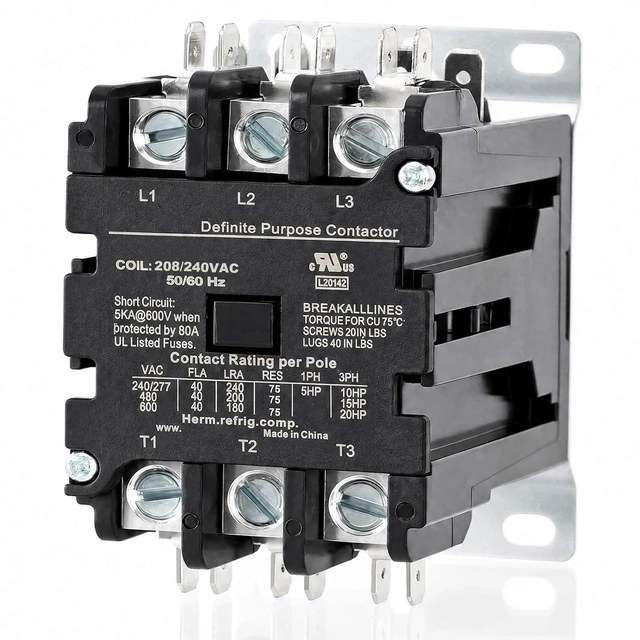 Main image of 3-Pole 60 Amp Definite Purpose Contactor, 208/240VAC Coil, Air Conditioner Condenser Compressor Motor Magnetic Contactor, UL 60335 HVAC Compliant