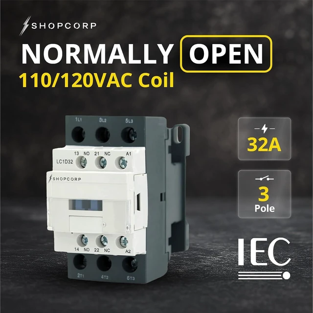 Alt view image 2 of 7 - 32A 3-Pole AC Contactor, 120V Coil, Normally Open, 1 Pack