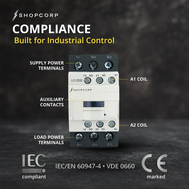 Alt view image 4 of 7 - 32A 3-Pole AC Contactor, 120V Coil, Normally Open, 1 Pack