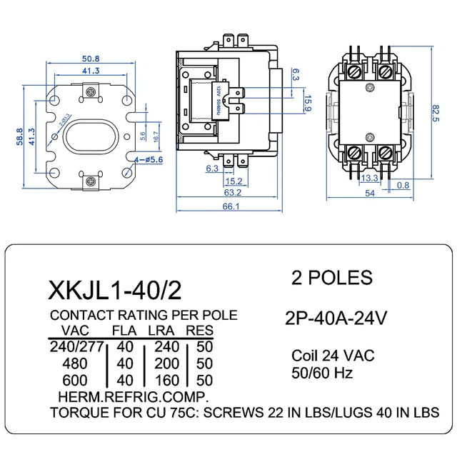 Alt view image 2 of 6 - 40A 2-Pole Air Conditioner Contactor with 24V Coil, HVAC Contactor (4 Pcs)