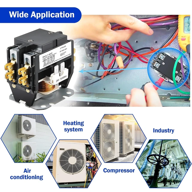 Alt view image 6 of 6 - 40A 2-Pole Air Conditioner Contactor with 24V Coil, HVAC Contactor (4 Pcs)