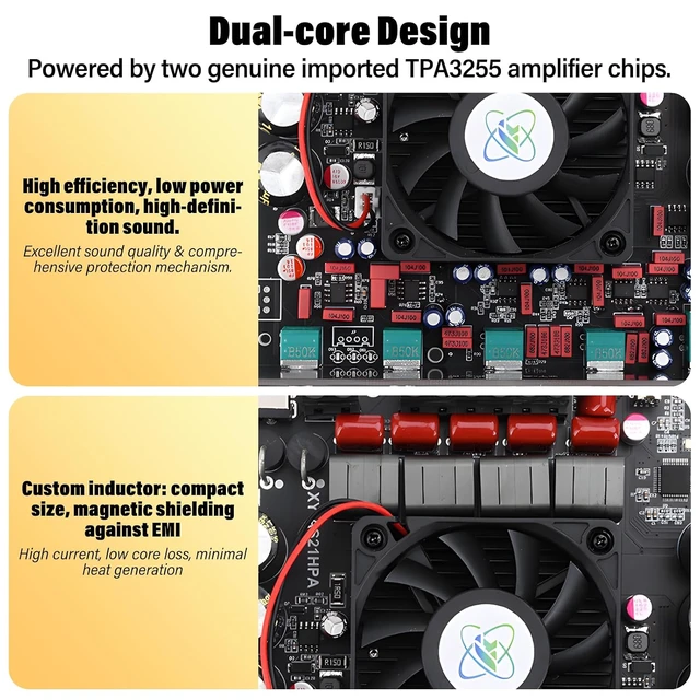 Alt view image 4 of 7 - S600X-W 2.1 Channel Bluetooth Amp Board Dual TPA3255 HiFi Class D, 300W×2 + 600W Subwoofer, DC 19-51V, BT 5.2, AUX & USB, for DIY Home Theater Passive Speakers