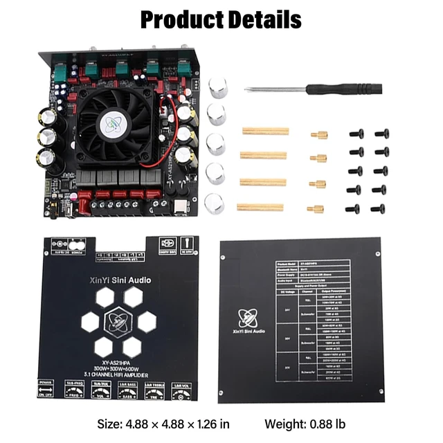 Alt view image 5 of 7 - S600X-W 2.1 Channel Bluetooth Amp Board Dual TPA3255 HiFi Class D, 300W×2 + 600W Subwoofer, DC 19-51V, BT 5.2, AUX & USB, for DIY Home Theater Passive Speakers