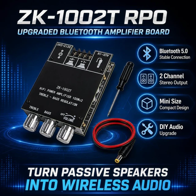 Alt view image 2 of 6 - ZK-1002T PRO 200W 2-Channel Bluetooth Amplifier Board (2-Pack)