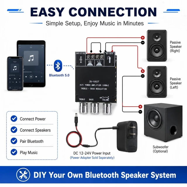 Alt view image 5 of 6 - ZK-1002T PRO 200W 2-Channel Bluetooth Amplifier Board (2-Pack)