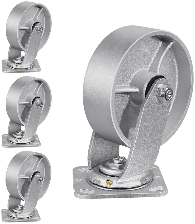 Main image of 6" x 2" Heavy Duty Industrial Casters Steel Cast Iron Wheels with Roller Bearing, 4800 LBS Capacity, Metal Casters (4 Swivel)