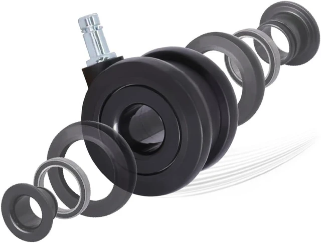 Main image of 2.8 Inch Hubless Office Chair Wheels Silent Rolling Desk Chair Casters for Hardwood & Carpet, Smooth Glide 11x22mm Universal Fit, Set of 5 (Black)