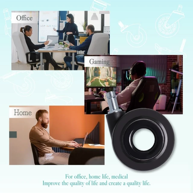 Alt view image 6 of 7 - 2.8 Inch Hubless Office Chair Wheels Silent Rolling Desk Chair Casters for Hardwood & Carpet, Smooth Glide 11x22mm Universal Fit, Set of 5 (Black)