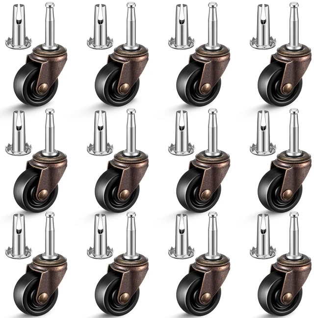 Main image of 2" Antique Brass Furniture Casters with Rubber Wheels, 12 Set
