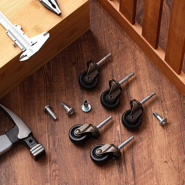 Alt view image 6 of 6 - 2" Antique Brass Furniture Casters with Rubber Wheels, 12 Set