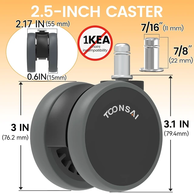 Alt view image 2 of 7 - 3 Inch Office Desk Chair Wheel Replacement for Computer & Gaming Chairs