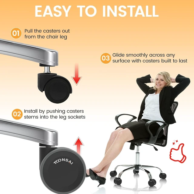 Alt view image 4 of 7 - 3 Inch Office Desk Chair Wheel Replacement for Computer & Gaming Chairs