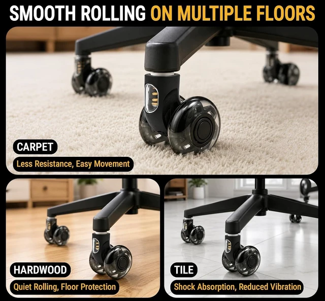 Alt view image 5 of 7 - 2 Inch Spring Shock-Absorbing Office Chair Wheels, Set of 5 (Black)