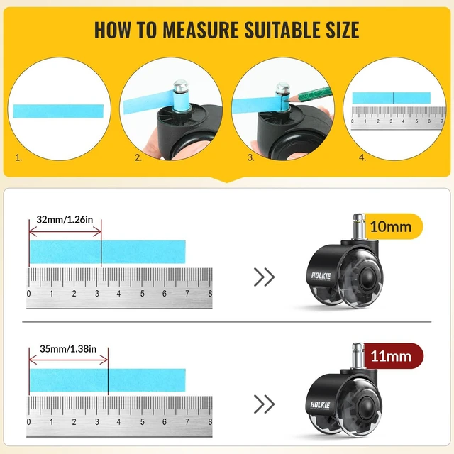 Alt view image 3 of 7 - 2 Inch Dual Office Chair Wheels, Set of 20 Replacement 11mm Universal Fit Rubber Smooth Quiet Rolling Casters for Hardwood, Carpet & Computer (Grey)