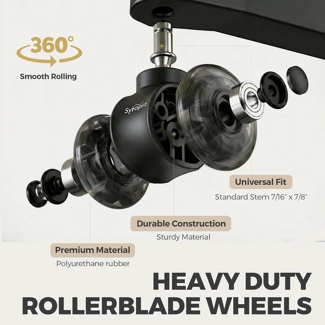 Alt view image 4 of 7 - 3-Inch Office Chair Wheels Set of 5 Quiet & Smooth 11x22mm Universal Casters for Gaming Chairs, Heavy-Duty 1000 lbs Support, Hardwood & Carpet (Black)