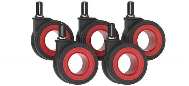 Main image of Okina Mu Hubless Office Chair Wheels, 5-Pack, 1000lb Hardwood Casters (Red)