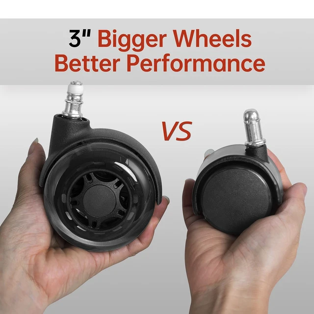 Alt view image 3 of 6 - 3 Inch Double Rollerblade Office Chair Wheels Smooth & Quiet Replacement for Heavy Duty Gaming Chairs, Hardwood & Carpet, Set of 5 (Black)