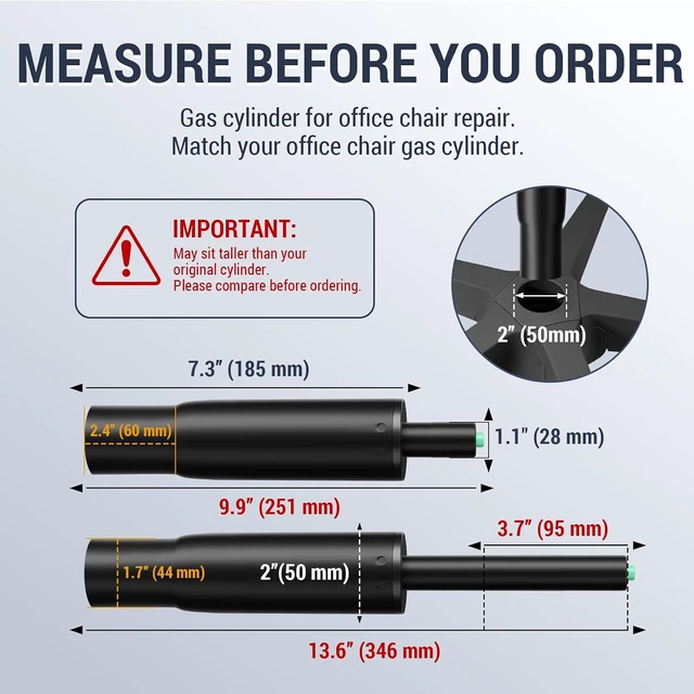 Alt view image 2 of 7 - 7-11 Inch Short Office Chair Cylinder Replacement, 4" Stroke, Heavy Duty 1000 lbs, Lowers Seat 2", Class 4, Fits High-Base Chairs for Short People (Sinking 2.4")