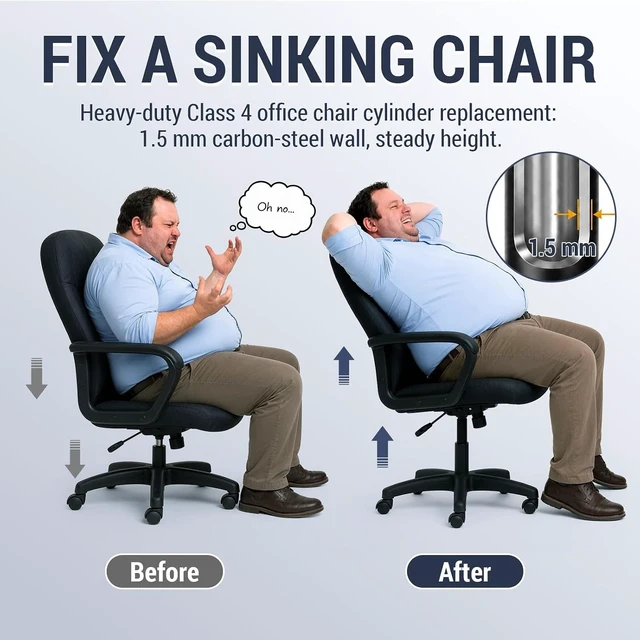 Alt view image 3 of 7 - 9-15 Inch Short Office Chair Cylinder Replacement, 5.5" Stroke, Heavy Duty 1000 lbs, Lowers Seat 2", Class 4, Fits High-Base Chairs for Short People (Sinking 2.4")