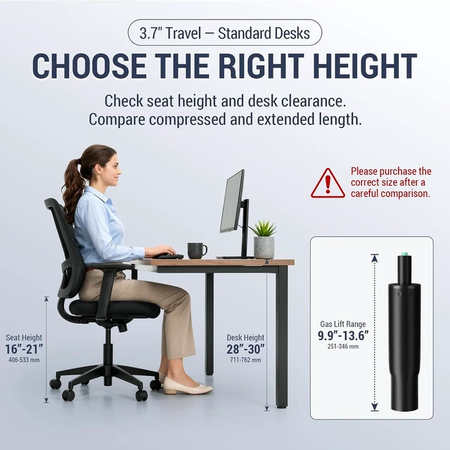 Alt view image 4 of 7 - 7-11 Inch Short Office Chair Cylinder Replacement, 4" Stroke, Heavy Duty 1000 lbs, Lowers Seat 2", Class 4, Fits High-Base Chairs for Short People (Sinking 2.4")
